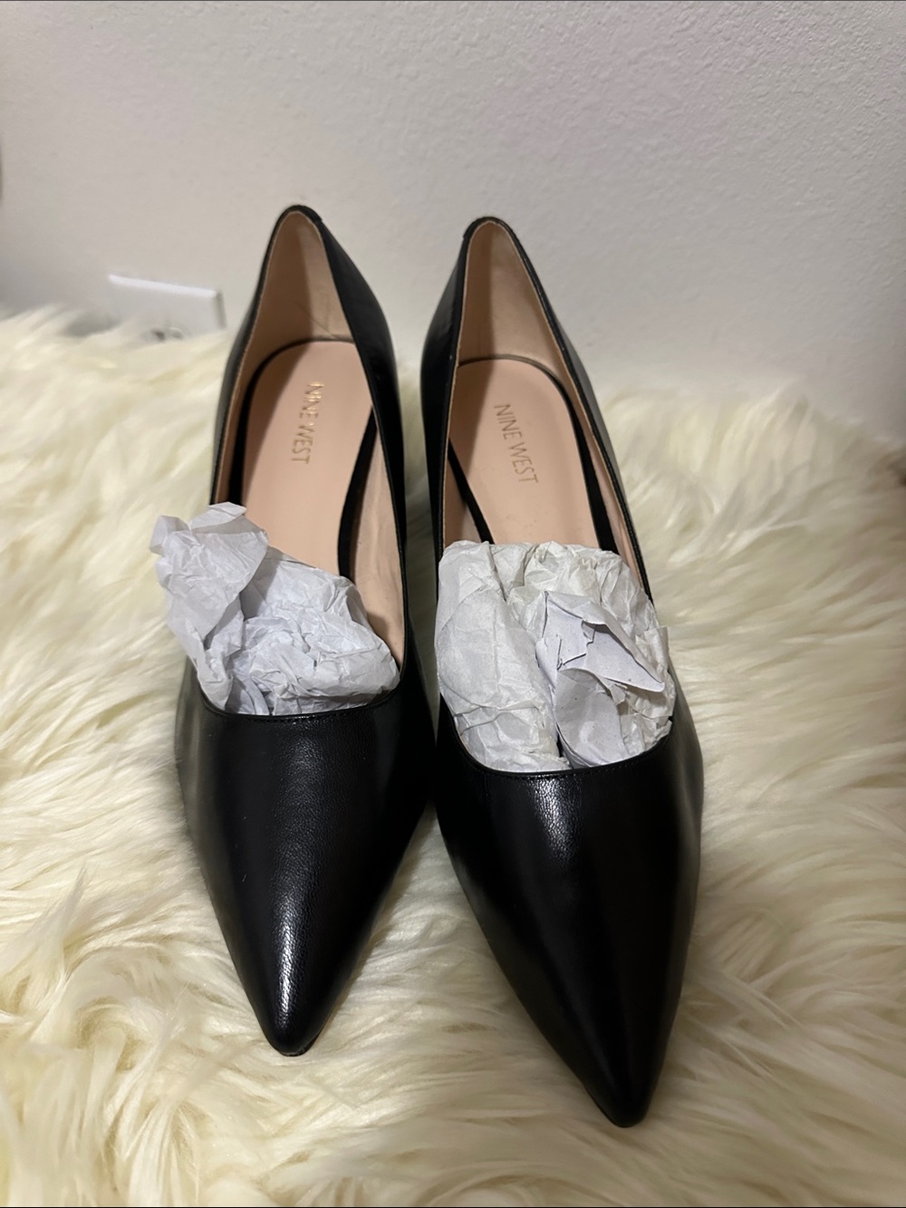 Nine West Black Pointed Leather-Look Pumps